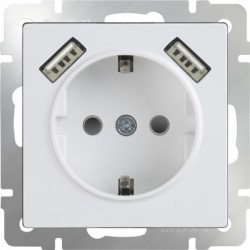 Розетка с заземлением, шторками и USB Werkel W1171501 (WL01-SKGS-USBx2-IP20 белый)