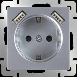 Розетка с заземлением, шторками и USB Werkel W1171506 (WL06-SKGS-USBx2-IP20 серебряная)