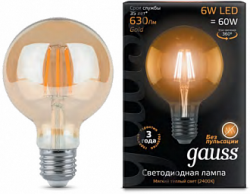 Лампа Gauss LED Filament G95 E27 6W Amber 550lm 2400K 105802006