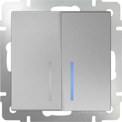 Выключатель двухклавишный проходной с подсветкой Werkel W1122106 (WL06-SW-2G-2W-LED Серебряный)