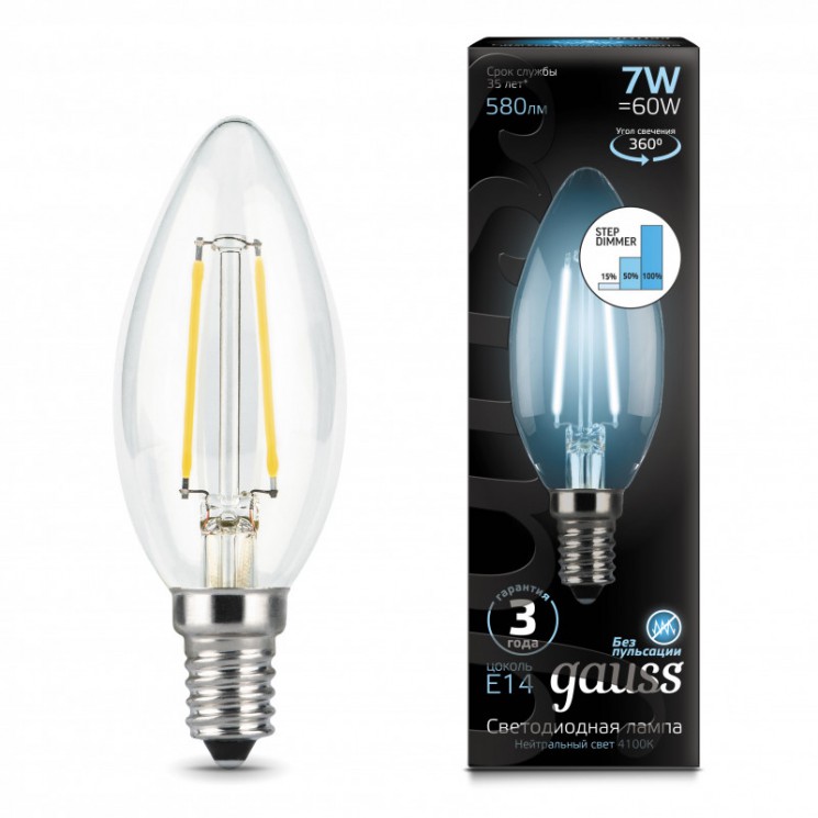 Лампа Gauss LED FILAMENT  E14 7W 4100К 103801207