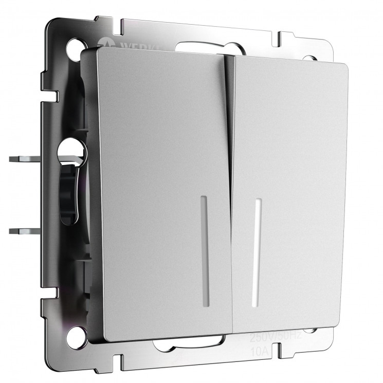 Выключатель двухклавишный с подсветкой (серебряный матовый) W1120165 Werkel