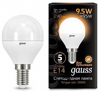 Лампа Gauss LED E14 9,5W 3000K 105101110