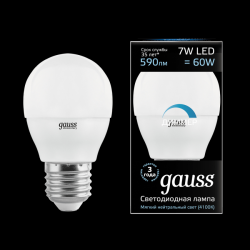 Лампа Gauss LED G45 E27 7W 4000K 105102207-D