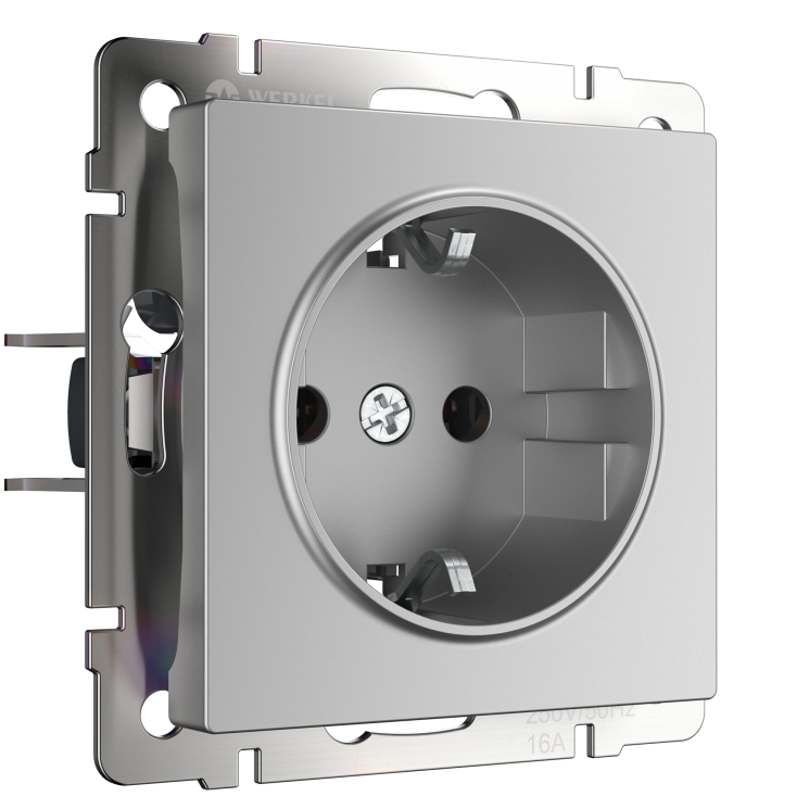 Розетка с заземлением, безвинтовой зажим Werkel W1171306 (WL06-10-01 серебро)
