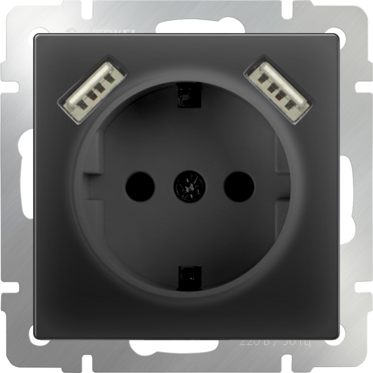 Розетка с заземлением, шторками и USBх2 черный матовый Werkel W1171508 (WL08-SKGS-USBx2-IP20)