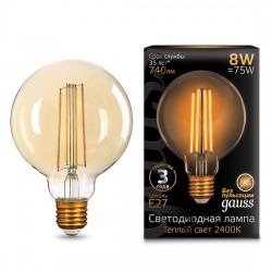 Лампа Gauss Filament G95 8W 740lm 2400К Е27 golden LED 105802008