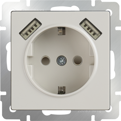 Розетка с заземлением, шторками и USBх2 слоновая кость Werkel W1171503 (WL03-SKGS-USBx2-IP20)