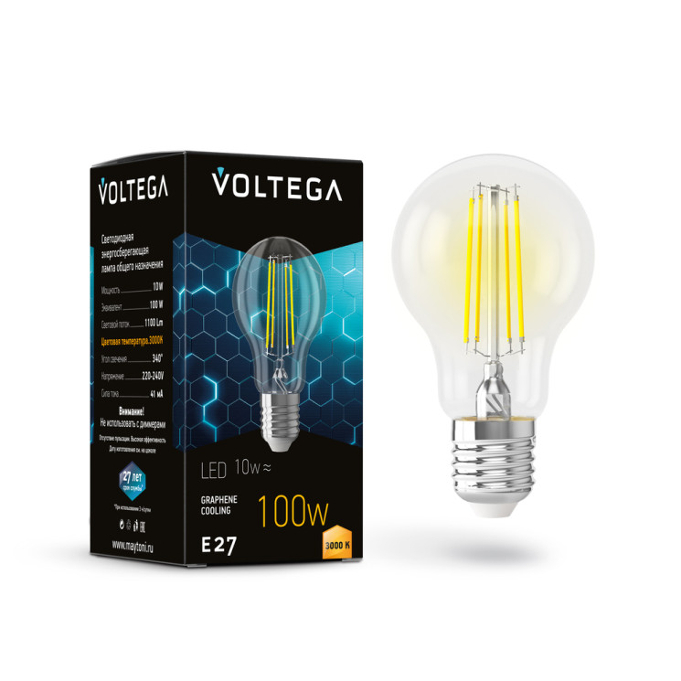 Светодиодная лампа Voltega Crystal Graphene A60 10W 3000K E27 340