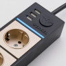 Розеточный блок 4-х местный + 3 USB черный/шампань рифленый W6514944 Werkel