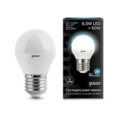 Лампа Gauss LED Globe E27 6,5W 4100K 105102207