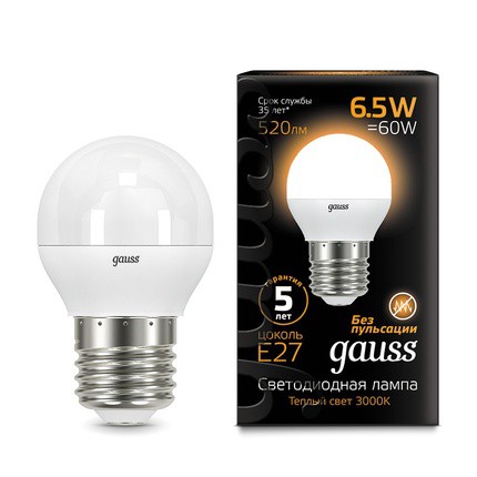 Лампа Gauss 105102107 LED Globe E27 6.5W 2700K