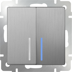 Выключатель двухклавишный проходной с подсветкой cеребряный рифленый Werkel W1122109 (WL09-SW-2G-2W-LED)