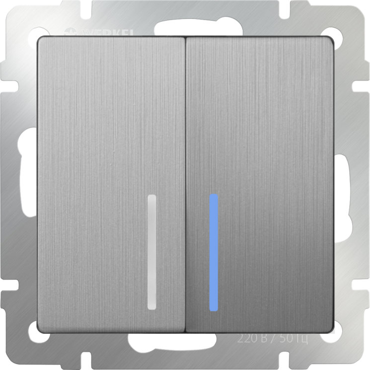 Выключатель двухклавишный проходной с подсветкой cеребряный рифленый Werkel W1122109 (WL09-SW-2G-2W-LED)