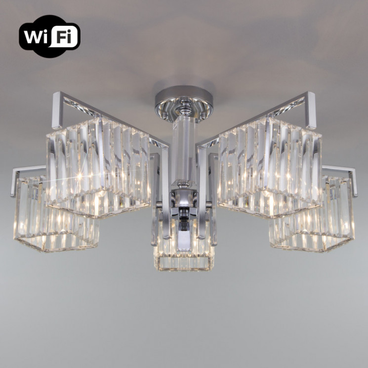 Люстра на штанге Eurosvet 10126/5 хром/прозрачный хрусталь Strotskis Smart (10117/5) April