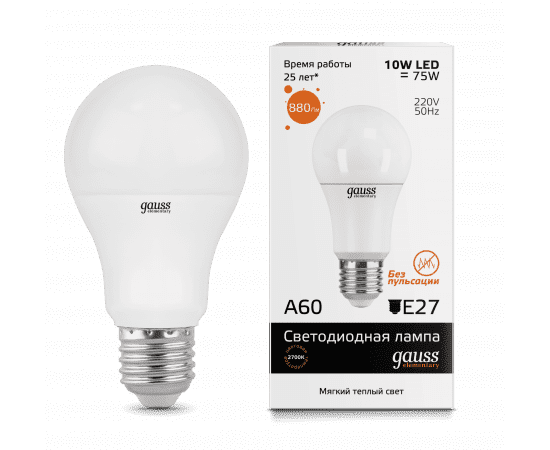 Светодиодная лампа GAUSS ELEMENTARY 23210 LED A60 E27 10W 2700K
