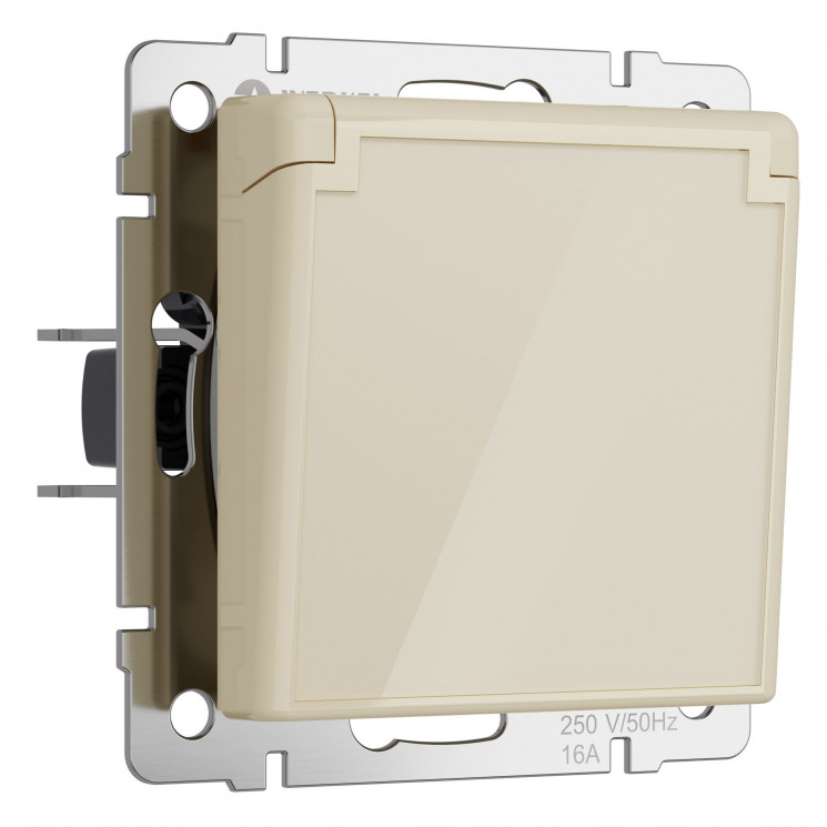 Розетка влагозащ. с зазем. с защит. крышкой и шторками (айвори акрил) Werkel W1171243