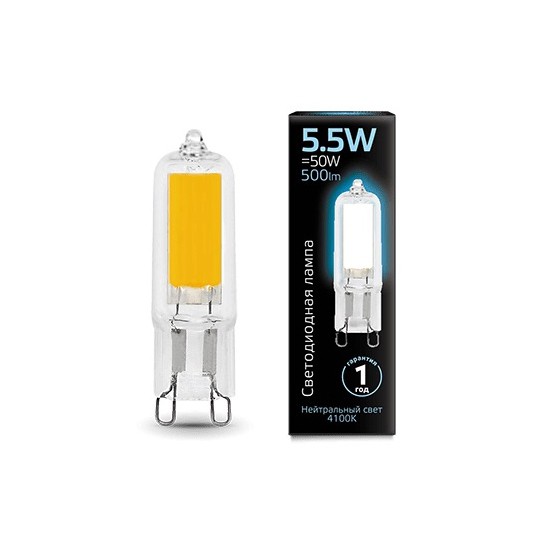 Светодиодная лампа GAUSS G9 AC220-240V 5.5W 500lm 4100K Glass 107809205