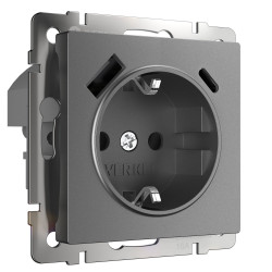 Розетка с заземлением, шторками и USB тип A+C  (графит матовый) W1171764 Werkel