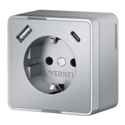 Розетка с заземлением, шторками и USB тип A+C Gallant (серебряный) W5071706 Werkel