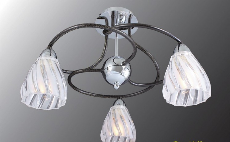 Люстра Максисвет Еврокаркасы 01050/3 CR+BKS 3хЕ14 Черный/хром Матированное стекло(Ск)