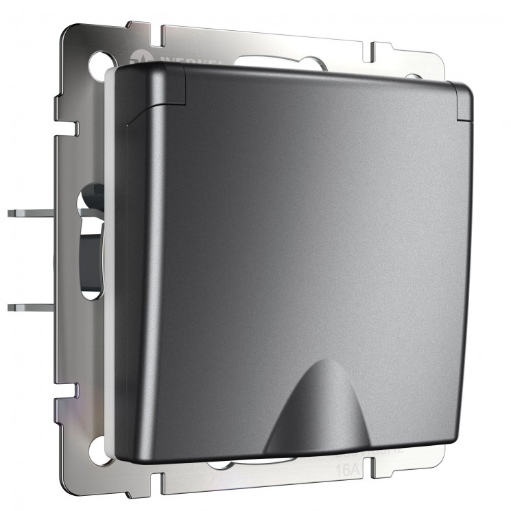Розетка влагозащ. с зазем. с защит. крышкой и шторками (графит матовый) W1171264 Werkel