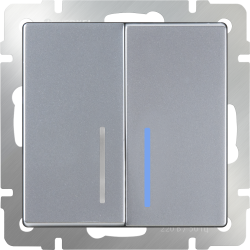 Выключатель двухклавишный проходной с подсветкой серебряный Werkel W1122106 (WL06-SW-2G-2W-LED)