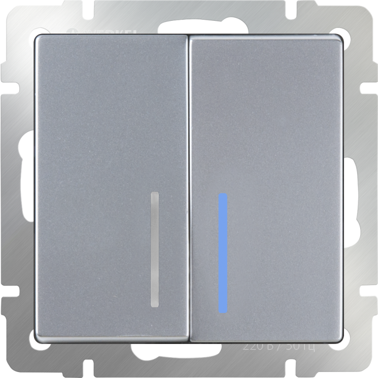 Выключатель двухклавишный проходной с подсветкой серебряный Werkel W1122106 (WL06-SW-2G-2W-LED)