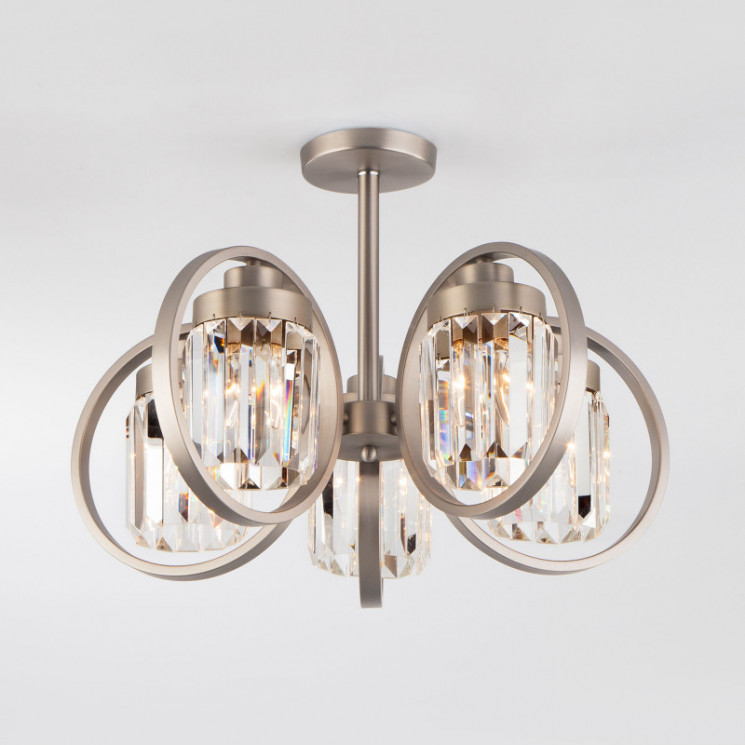 Люстра на штанге Eurosvet 10128/5 сатин-никель/прозрачный хрусталь Strotskis Smart (10 Loraine