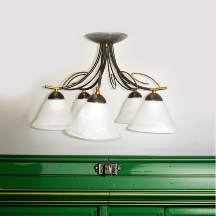 Люстра подвесная Alfa 12795 Leonardo 5хЕ27 Черный с золотой патиной/белое стекло(Ск)