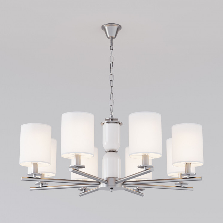 Подвесная люстра с тканевыми абажурами Eurosvet 60146/8 никель Caprera