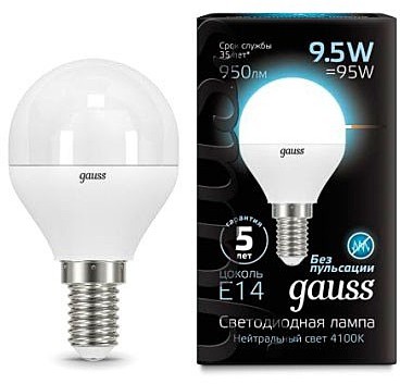 Лампа Gauss LED Globe E14 9.5W 4100K 105101210