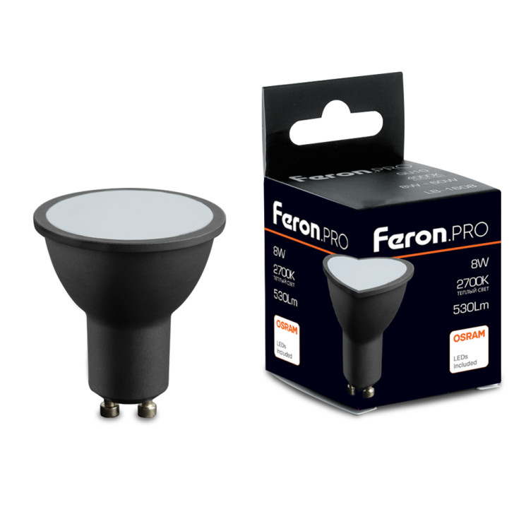 Лампа светодиодная Feron PRO LB-1608 GU10 8W 175-265V 2700K 120 гр. в черном корпусе 48958