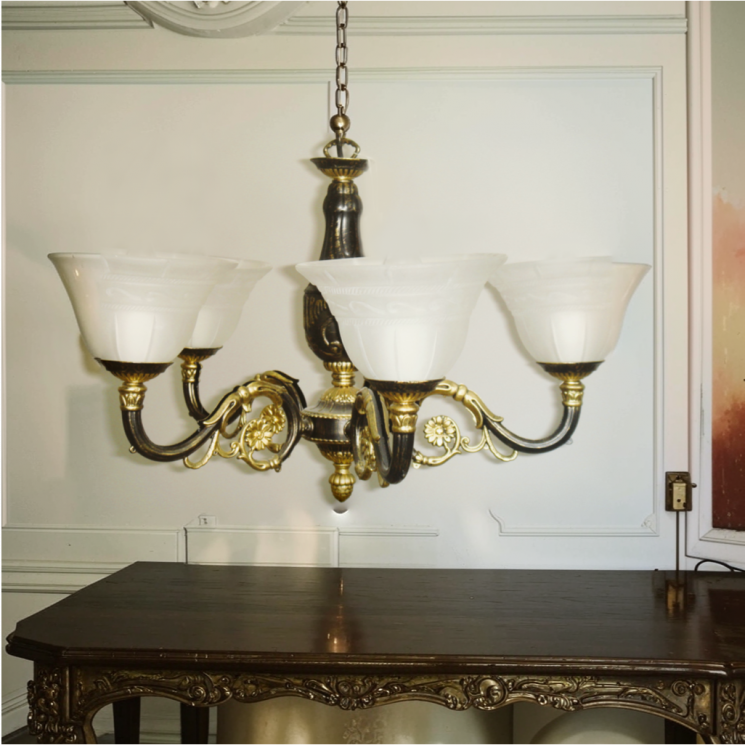 Люстра подвесная Рассвет РЛ5305П/Ч 5хЕ27 Черный/золото Стекло(Ск)