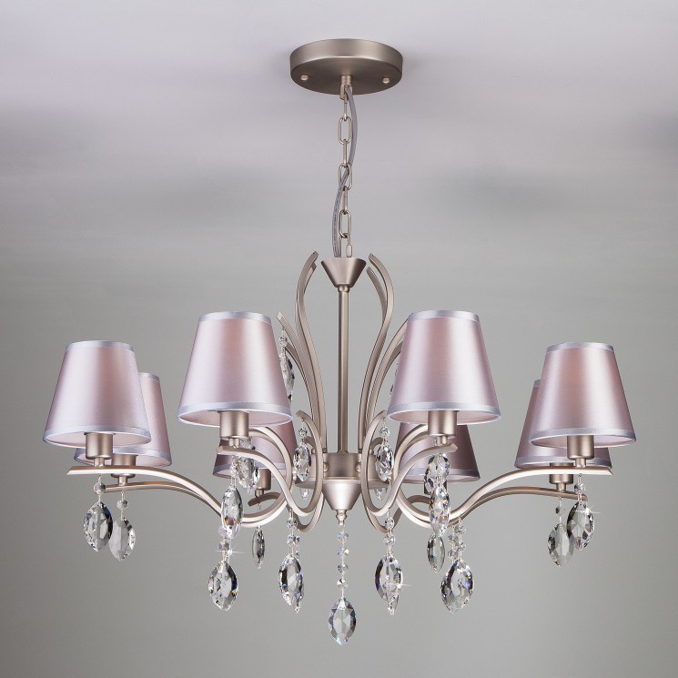 Подвесной светильник Eurosvet 10089/8 сатин-никель/прозрачный хрусталь Strotskis Aurelia