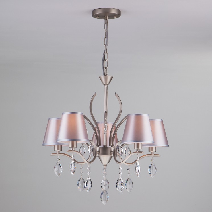 Подвесной светильник Eurosvet 10089/5 сатин-никель/прозрачный хрусталь Strotskis Aurelia
