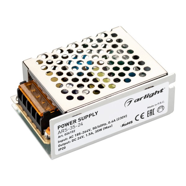 Блок питания Arlight ARS-35-24 24V, 1.5A, 35W IP20 Сетка, 2 года 026152