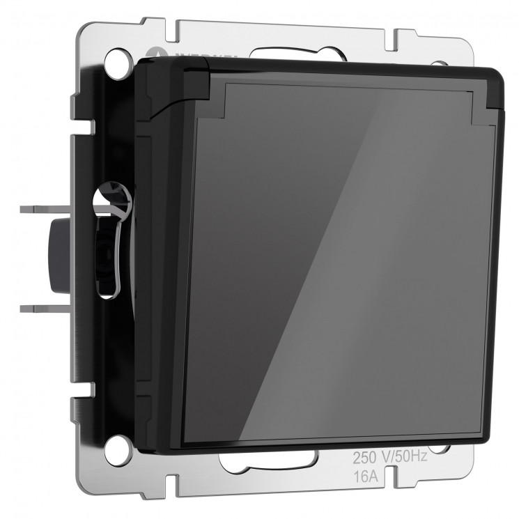 Розетка влагозащ. с зазем. с защит. крышкой и шторками (черный акрил) Werkel W1171248