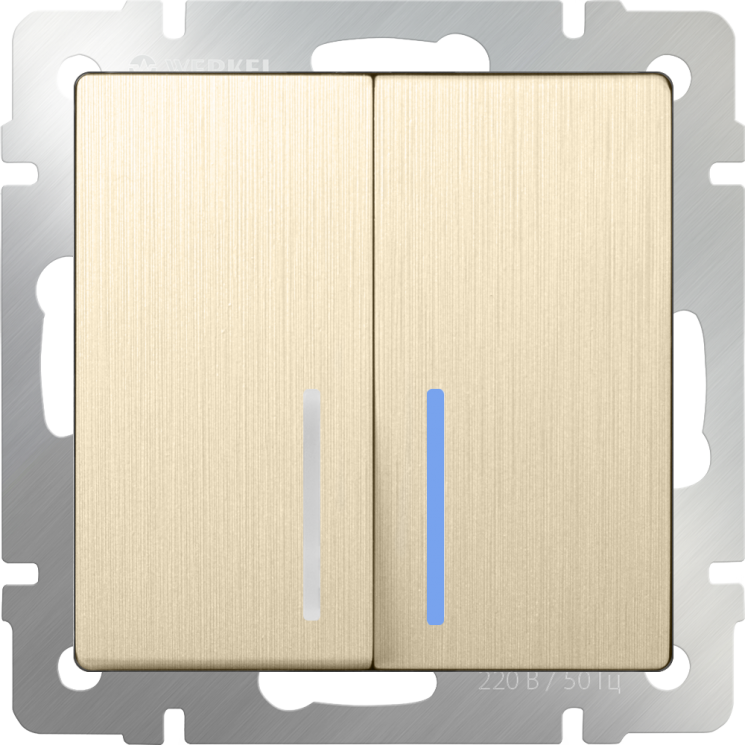 Выключатель двухклавишный проходной с подсветкой шампань рифленый Werkel W1122110 (WL10-SW-2G-2W-LED)