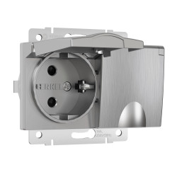 Розетка двойная влагозащ. с зазем. с защит. крышками и шторками (серебряный рифленый) W1172209 Werkel