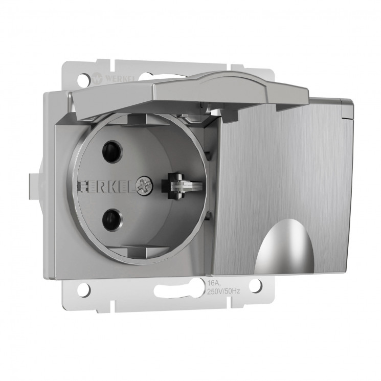 Розетка двойная влагозащ. с зазем. с защит. крышками и шторками (серебряный рифленый) W1172209 Werkel