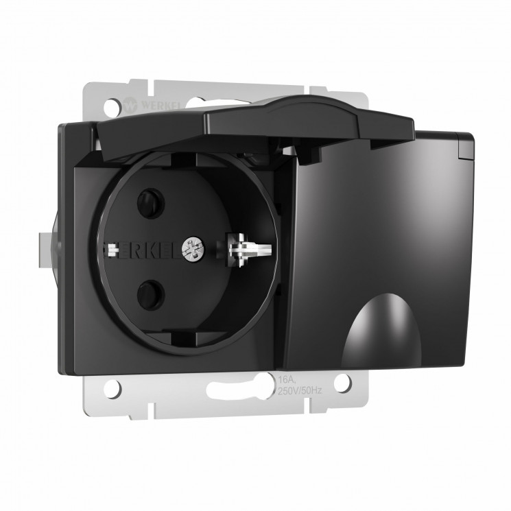 Розетка двойная влагозащ. с зазем. с защит. крышками и шторками (черный матовый) W1172208 Werkel