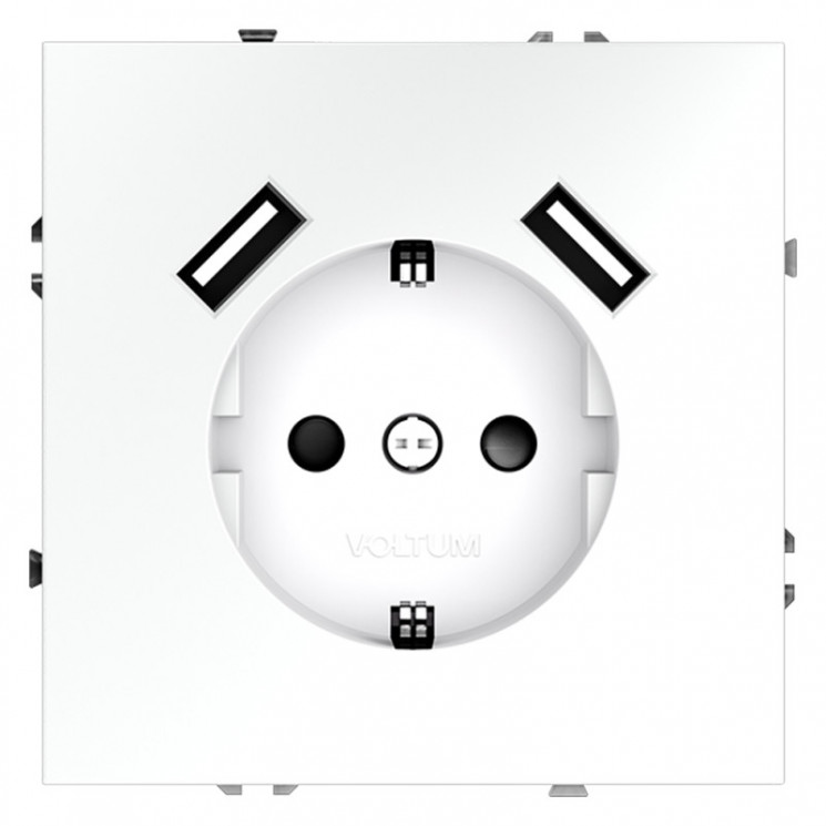 Розетка встраиваемая S70 с заземлением и защитными шторками, 16А, с USB, A+A VOLTUM VLS040402 белый матовый