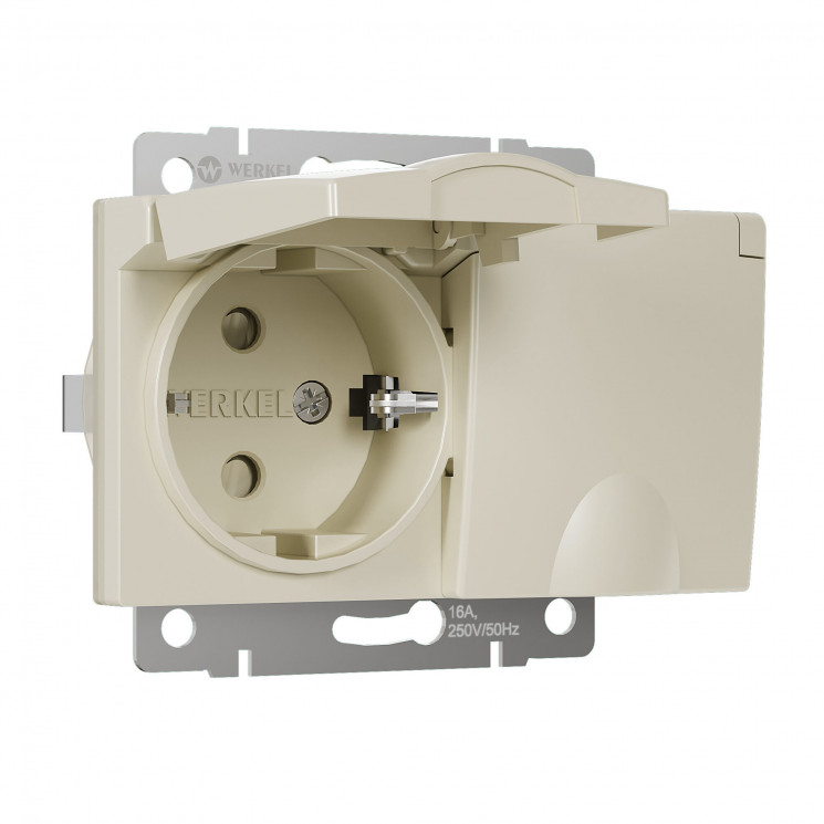 Розетка двойная влагозащ. с зазем. с защит. крышками и шторками (слоновая кость) W1172203 Werkel