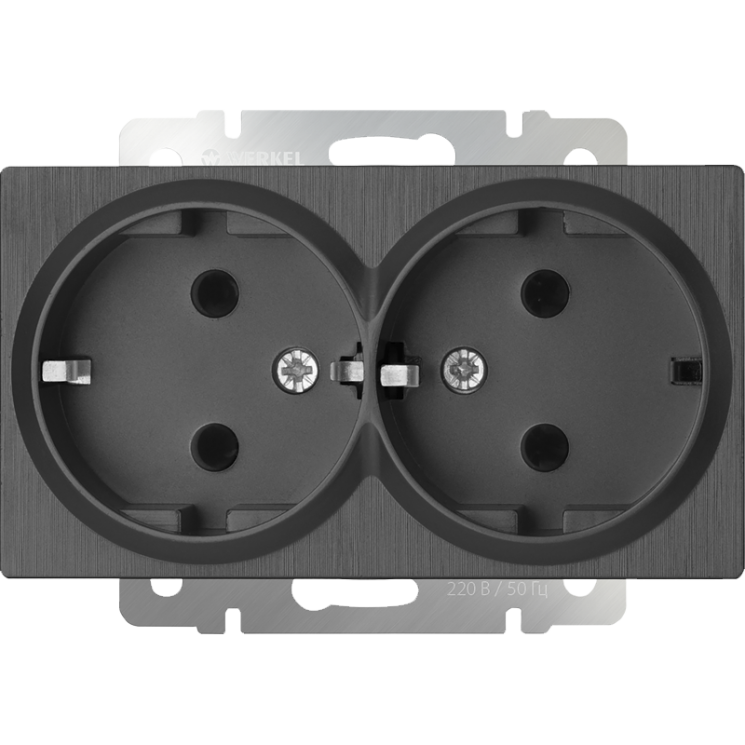 Розетка двойная с заземлением Werkel графит рифленый W1172004 (WL04-SKG-02-IP20)