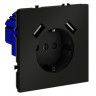 Розетка встраиваемая S70 с заземлением и защитными шторками, 16А, с USB, A+A VOLTUM VLS040408 черный
