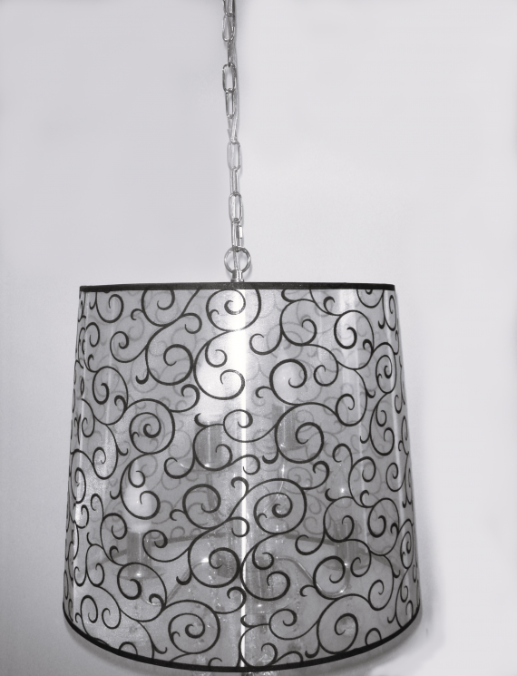 Люстра подвесная 30596/4+2 CR 6хЕ14 Хром/органза дымчатая с черным рисунком/прозрачный хрусталь(Ск)