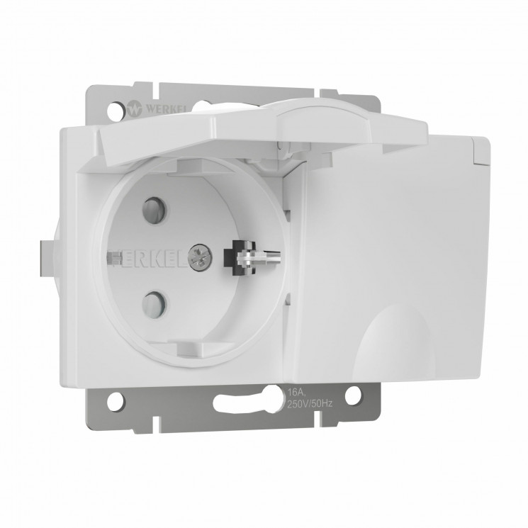 Розетка двойная влагозащ. с зазем. с защит. крышками и шторками (белый) W1172201 Werkel