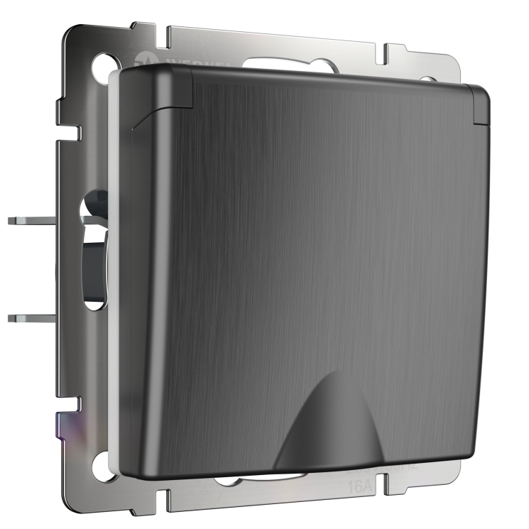 Розетка влагозащищенная с заземлением с защитной крышкой и шторками Werkel графит рифленый WL04-SKGSC-01-IP44