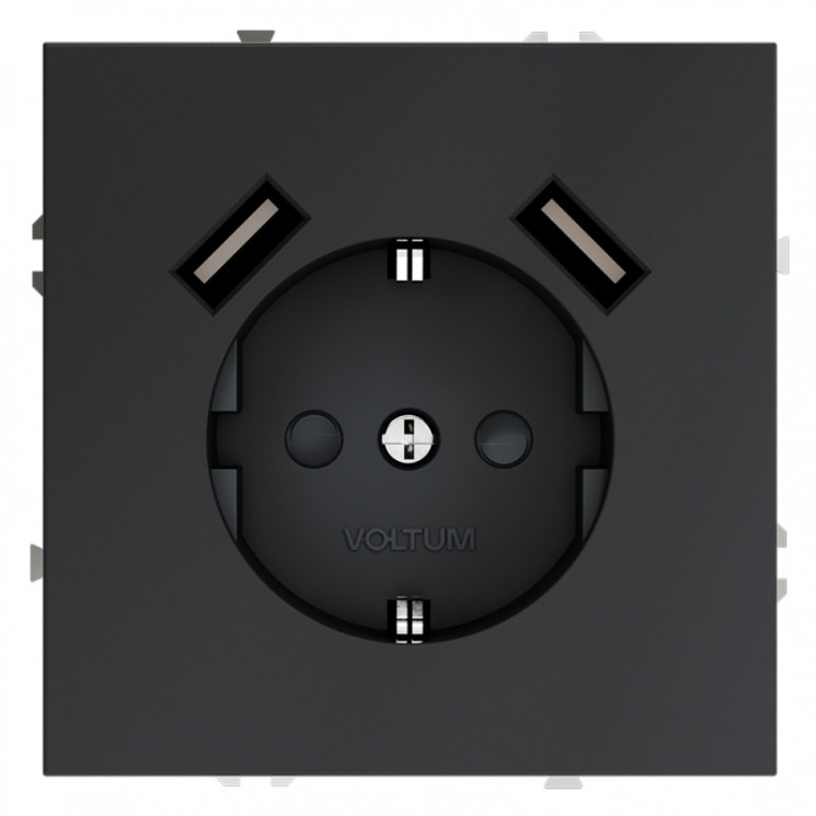 Розетка встраиваемая S70 с заземлением и защитными шторками, 16А, с USB, A+A VOLTUM VLS040407 графит